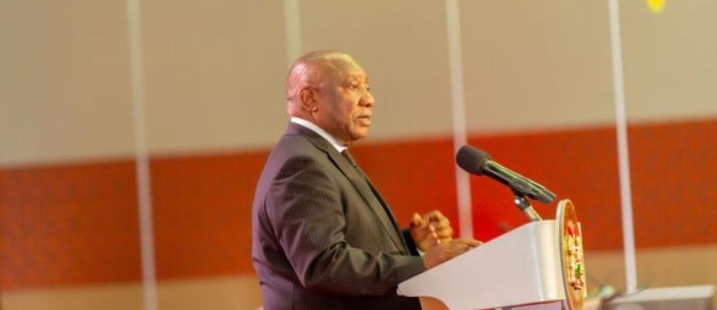 South Africa President H. E Cyril Ramaphosa addresses the delegates at KICC