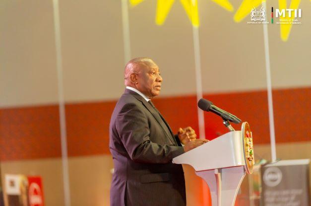 South Africa President H. E Cyril Ramaphosa addresses the delegates at KICC
