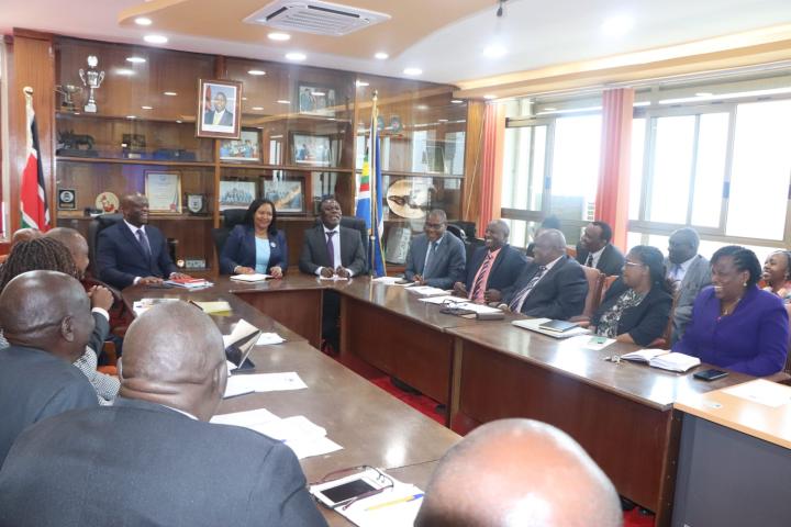 CS Rebecca Miano meeting the Ministry Heads of Agencies in her boardroom.